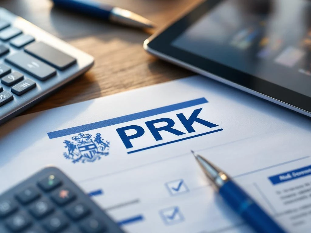 Officieel Nederlands PRK-registratiedocument op professioneel bureau met rekenmachine, pen en tablet